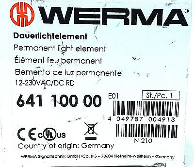 WERMA 641.100.00 12-230 V AC/DC Red Steady Beacon Light Lens No Bulb