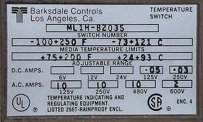 Barksdale ML1H-B203S Temperature Switch in Rainproof Enclosure