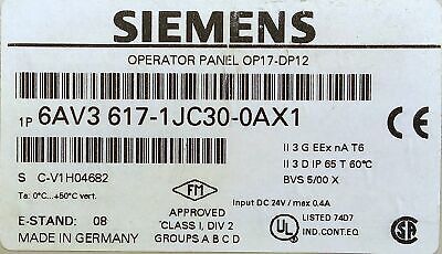 Siemens 6AV3617-1JC30-0AX1 SIMATIC OP17 DP12 Operator Interface Panel