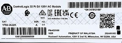Allen-Bradley 1756-IA32K ControlLogix Ser A FW 3.4 PLC Input Module
