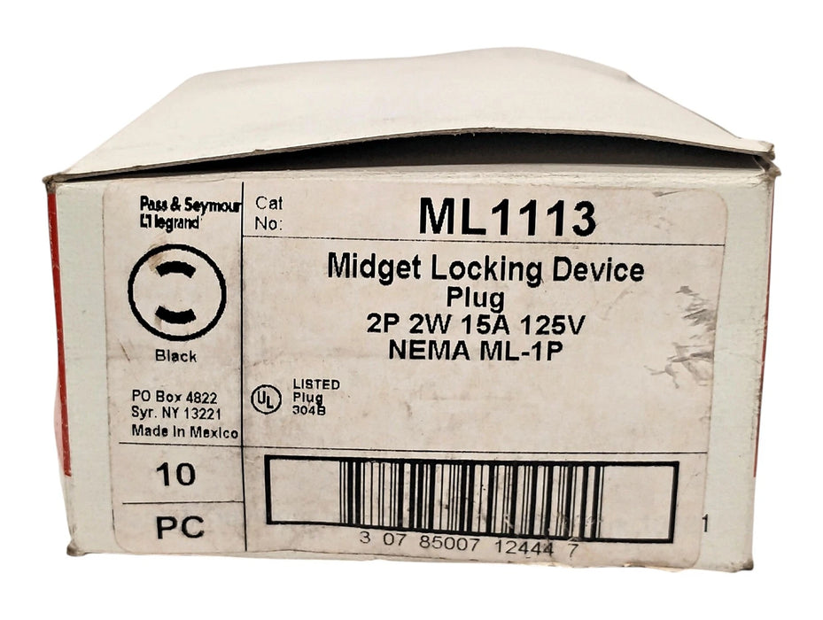 Legrand ML1113 125 V AC 15 A 2-Pole 2-Wire Midget Locking Non-Grounding Plug