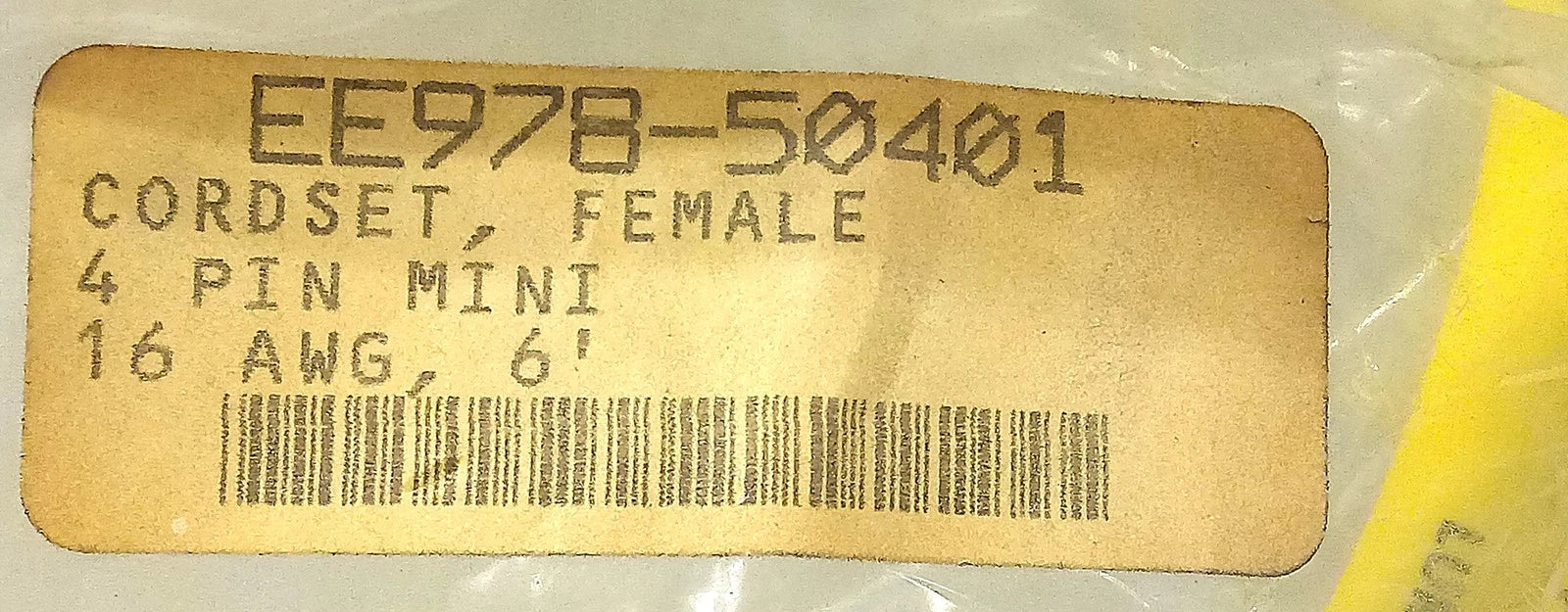 Danaher Controls EE978-50401 6 ft PLC Cable w/ One 4-Pin Mini Quick Disconnect