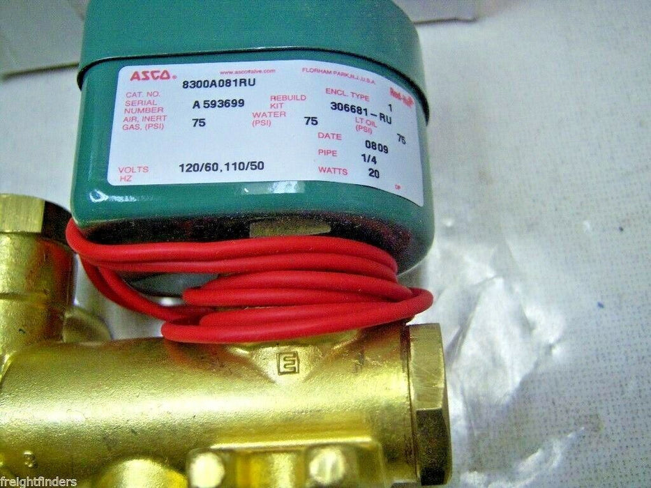 ASCO Valve 8300A081RU 1/4" Brass 120 VAC 75 Psi Water Air Inert Gas
