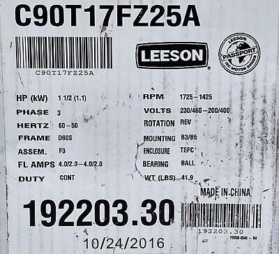 Leeson C90T17FZ25A 192203.30 230/460 V 4 A 1 1/2 HP 1725 RPM TEFC AC Motor
