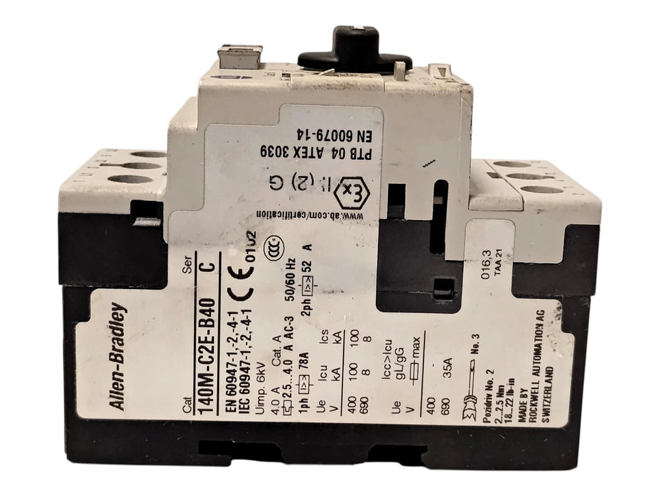 Allen-Bradley 140M-C2E-B40 690 V 2.5-4 A Circuit Breaker w/ Motor Protection