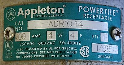 Appleton ADR1044 Powertite 100 A 600V Receptacle with Elbow and Junction Box