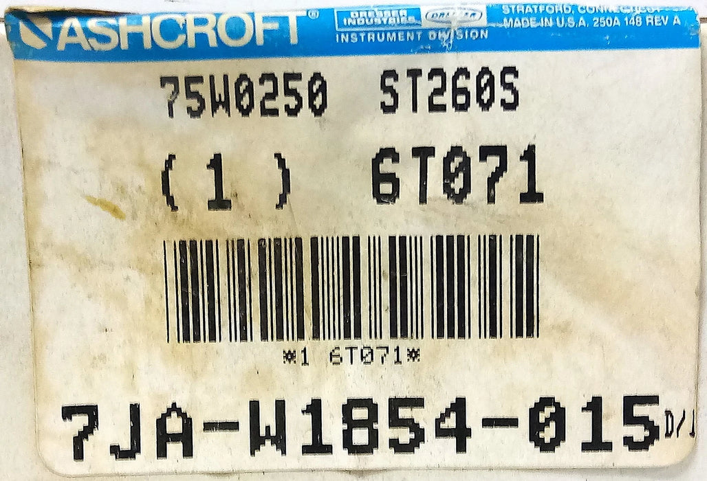 Ashcroft 75W0250ST260S 316 SS 3/4 in Threaded Thermowell