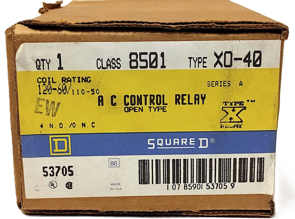 Square D 8501-XO40 600 V AC 10 A Control Relay w/ 110/120 V AC Coil