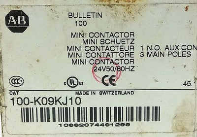 Allen-Bradley 100-K09KJ10 3-Pole Mini Contactor w/ 24 V AC Coil