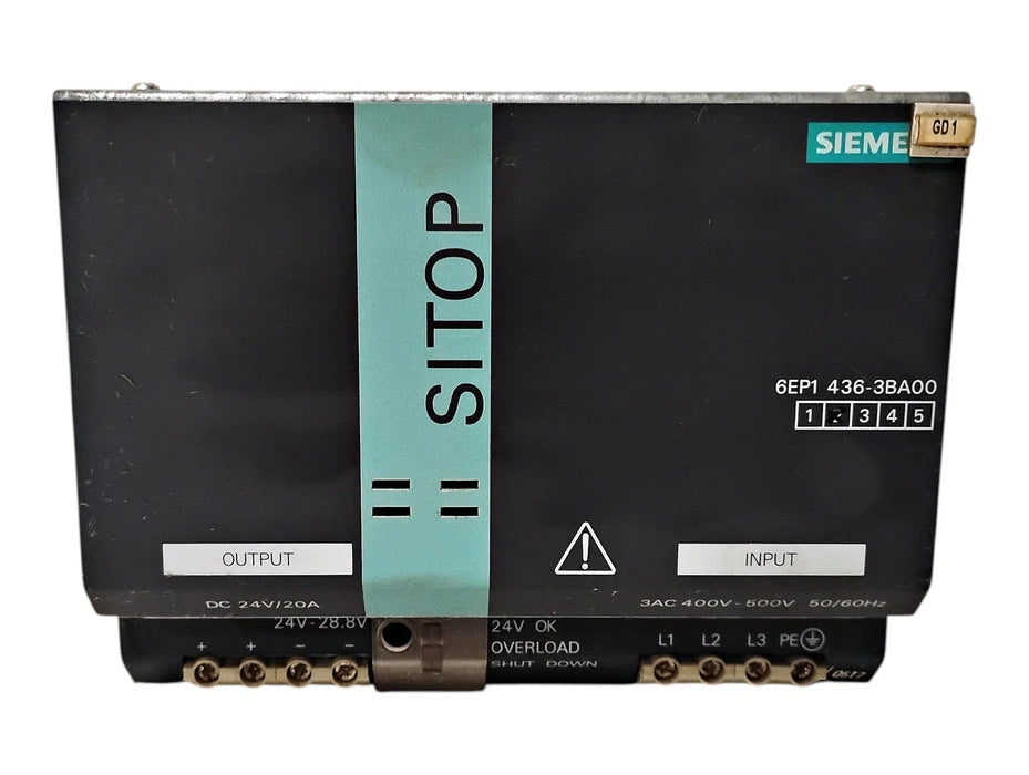 Siemens 6EP1436-3BA00 400-500 V AC 24 V DC 480 W SITOP Power 20 Power Supply