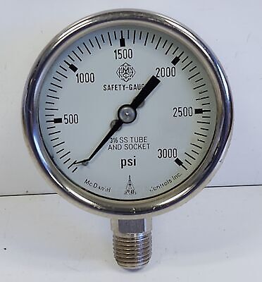 McDaniel Controls KNS-GF 0-3000 psi Glycerine Filled Air Pressure Gauge