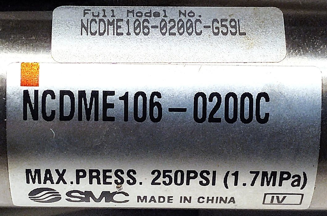 SMC NCDME106-0200C-G59L 250 psi Pneumatic Cylinder w/ Solid State Switches