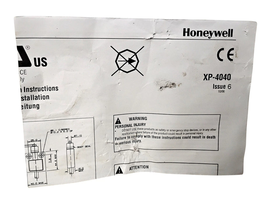 Honeywell 914CE19-12 120/240 V AC 125/250 V DC Adjustable Plunger Limit Switch