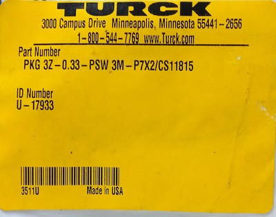 Turck PKG 3Z-0.33-PSW 3M-P7X2/CS11815 U-17933 PLC Cable