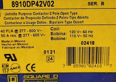 Square D 8910DP42V02 110/120 V AC DPST-NO Definite Purpose Contactor