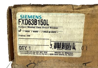 Siemens FXD63B150L 3 P 150 A 600 V Sentron Circuit Breaker