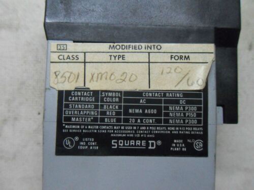 Square D 8501 XM020 Master Relay