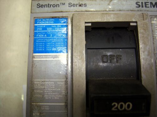 Siemens Circuit Breaker FXD62B200 200A 2P 600V