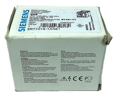 Siemens 3RT1016-1AK61 400 V AC 9 A Contactor with 110/120 V AC Coil