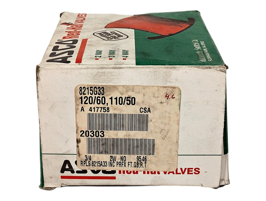 ASCO 8215G33 125 psi 3/4 in NPT 2 Way Solenoid Valve w/ 120 V AC Coil