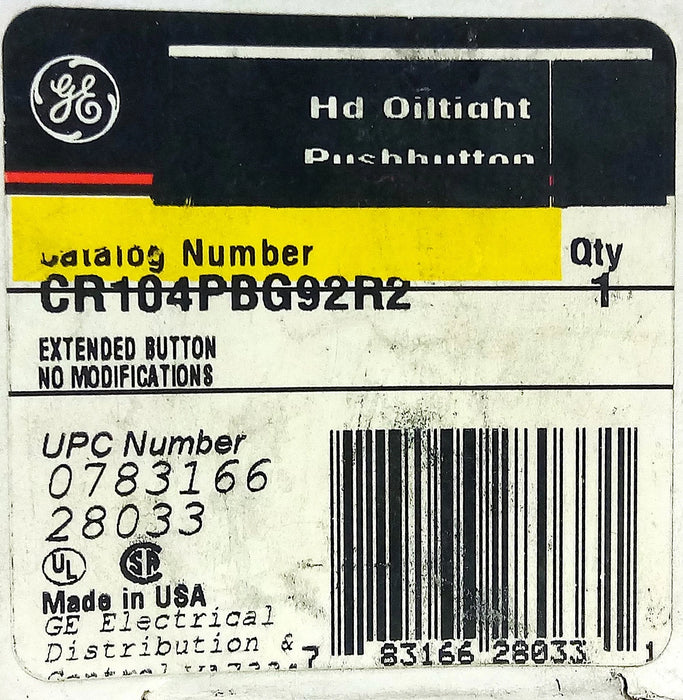 GE CR104PBG92R2 Red Extended Pushbutton w/ 2 NO and 2 NC
