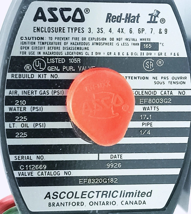 ASCO EF-8320-G182-120 210 psi 1/4 in Solenoid Valve w/ 120 V AC Coil