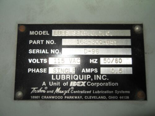 1 LUBRIQUIP 162-300-651 LUBE SENTINEL