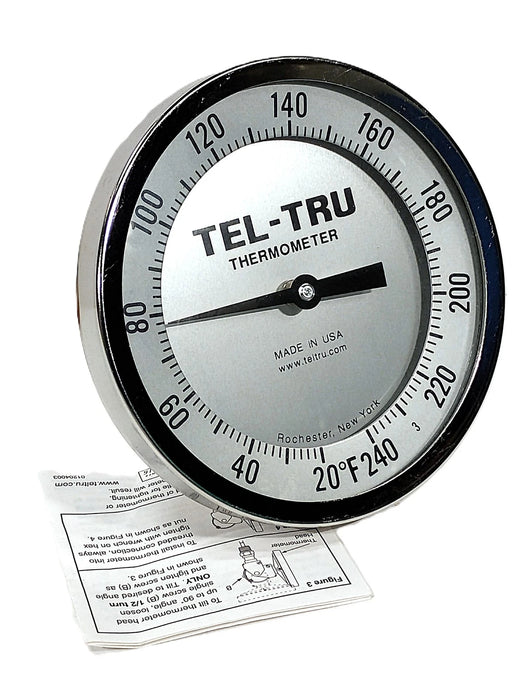 TEL-TRU GT500R-20-240F-4 20-240 Deg F Thermometer w/ 5 in Dial and 4 in Stem