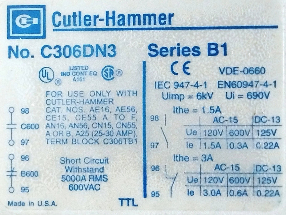 Cutler-Hammer AN56BN0AC 200/230/460/575 V AC 18 A Size 0 Non-Reversing Starter