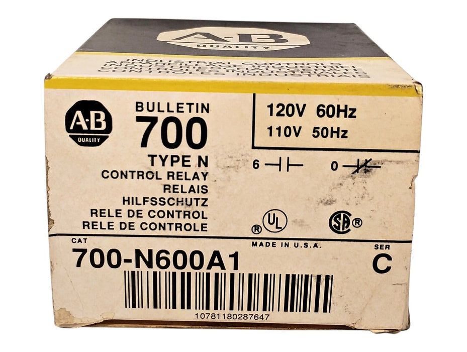 Allen-Bradley 700-N600A1 Series C 300 V AC 10 A Relay w/ 110-120 V AC Coil