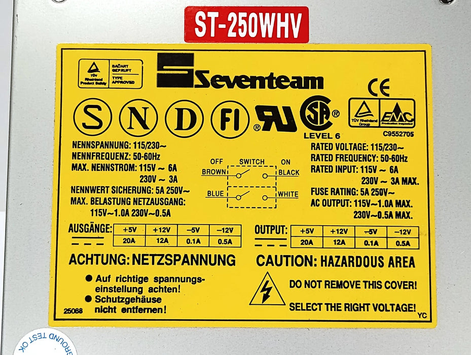 SEVENTEAM ELECTRONICS ST-250WHV 115/230 V AC 250W AT Industrial Power Supply