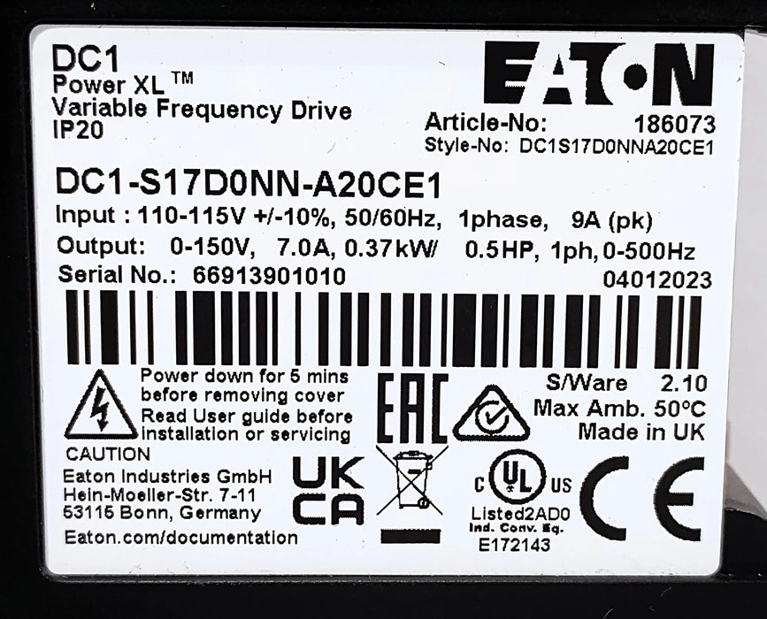 Eaton DC1-S17D0NN-A20CE1 110/115 V AC Variable Frequency Drive
