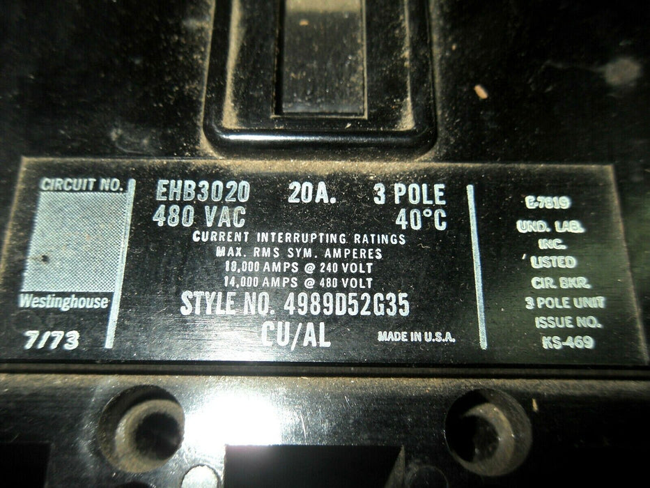 1 WESTINGHOUSE EHB3020 CIRCUIT BREAKER