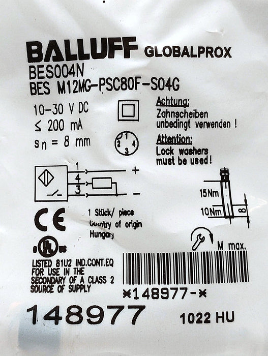 Balluff BES M12MG-PSC80F-S04G BES004N 10-30 V DC Inductive Proximity Sensor