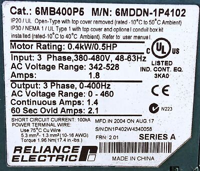 Reliance Electric 6MB400P5 6MDDN-1P4102 MD65 380-480V 1.8A AC Drive