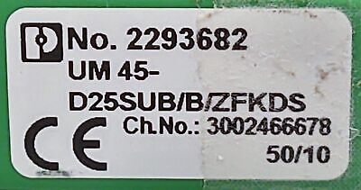 Phoenix Contact UM 45-D25SUB/B/ZFKDS 2293682 25-Pin DSUB PLC Terminal Block