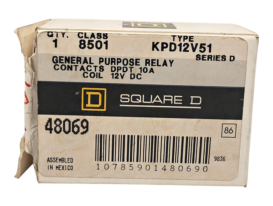 Square D 8501-KPD12-V51 Series D 10 A Miniature Ice-Cube Relay w/ 12 V DC Coil