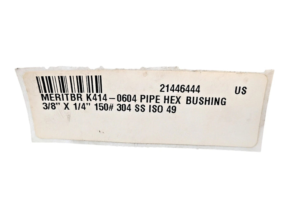 Merit Brass K414-0604 3/8" x 1/4" MNPT x FNPT Hex Head Pipe Bushing