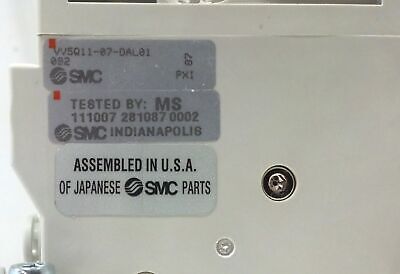 SMC VV5Q1107DAL01092 7 Station Pneumatic Manifold Base w/ VQ1301N-51 Solenoids