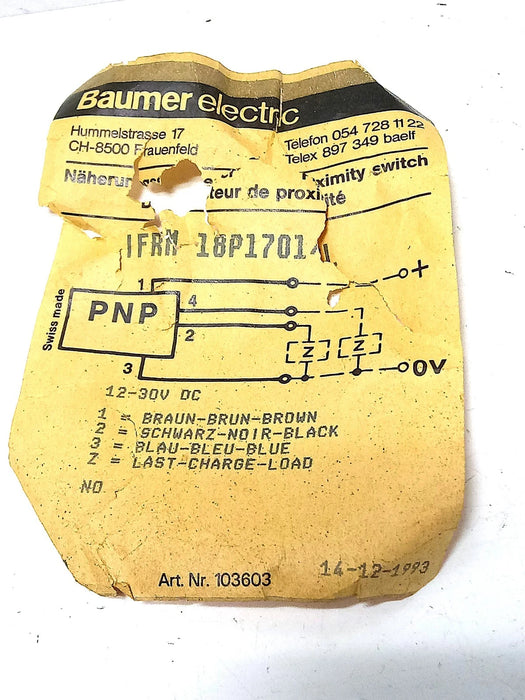 Baumer IFRM 18P1701/L 12-30 V DC Inductive Proximity Sensor
