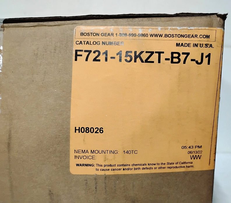 Boston Gear F721-15KZT-B7-J1 15:1 140TC/180C 7/8" Bore Worm Gear Speed Reducer