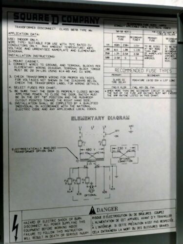 Square D 9070MN500G0D1 Transformer Disconnect