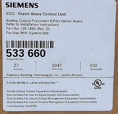 Siemens 533-660 Printed Circuit Board for Use with System 600