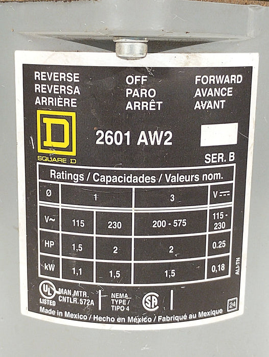 Square D 2601-AW2 600 V AC 3 Position Drum Switch