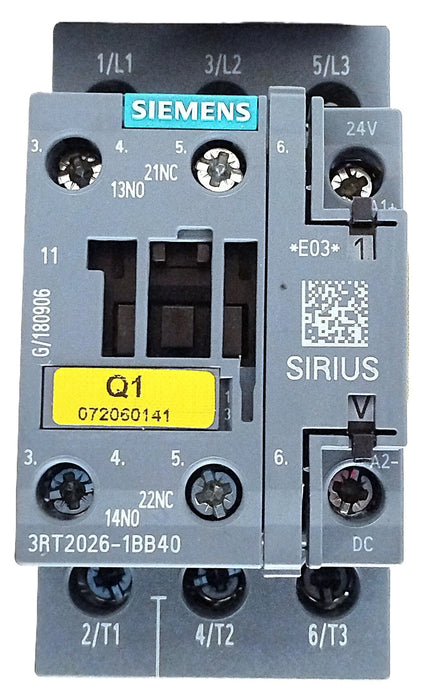 Siemens 3RT2026-1BB40 400 V 25 A 3-Pole Contactor w/ 24 V DC Coil
