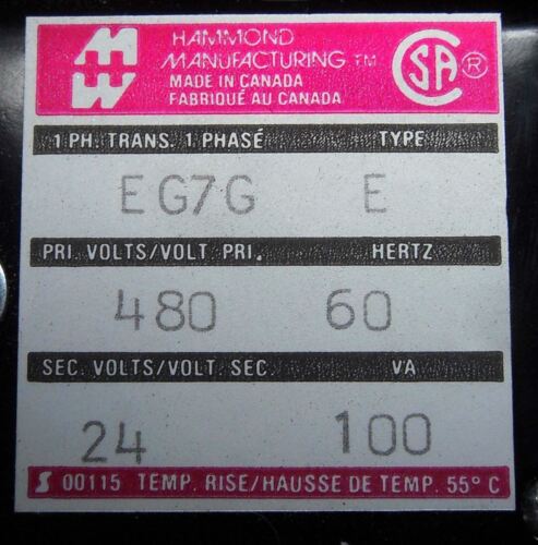 1 HAMMOND EG7G TRANSFORMER 100VA