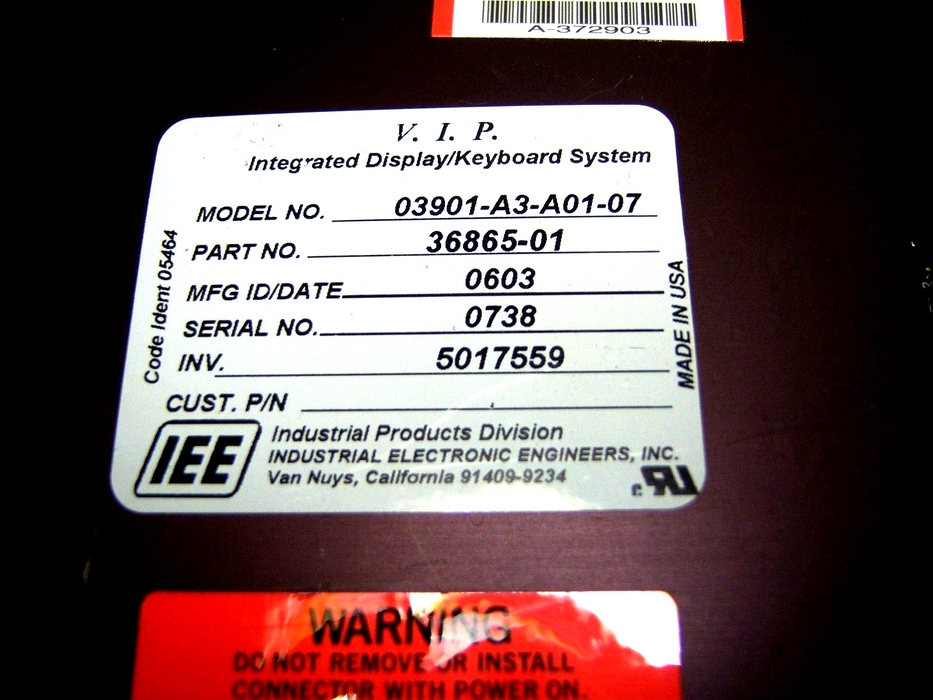 IEE Display Unit 03901-A3-A-01-07 Operator Interface