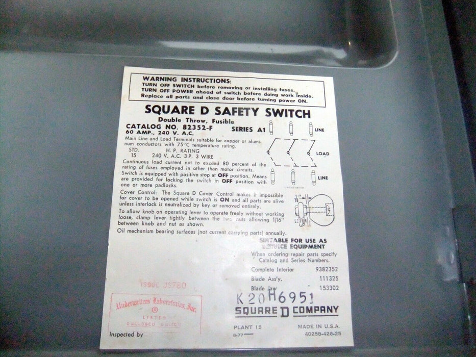 Square D Disconnect 82352F