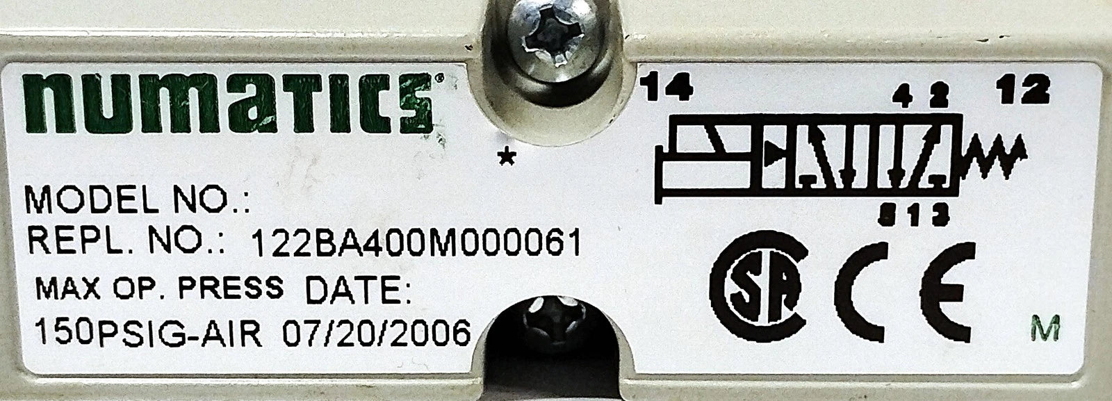 Numatics 122BA400M000061 Solenoid Valve w/ 24 V DC Coils
