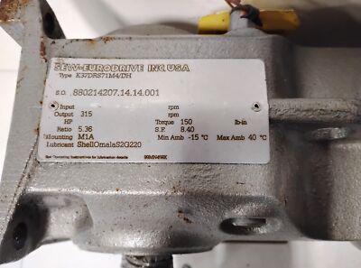SEW Eurodrive K37DRS71M4/DH 230/460 V 1690 RPM .75 HP 5.36 Ratio Gear Motor